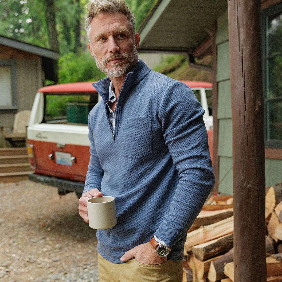 Waffle Stretch Pullover - Dusk Navy