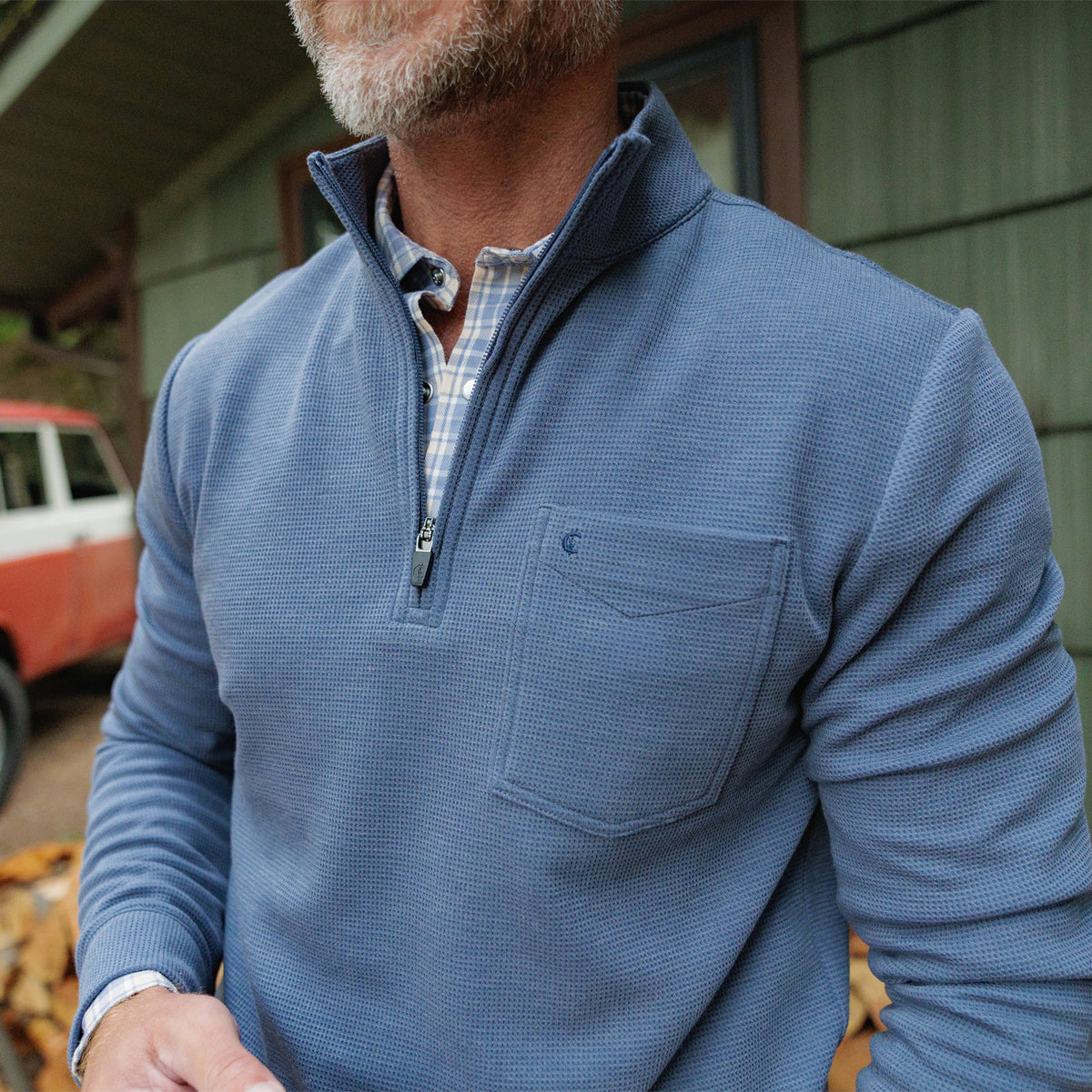 Waffle Stretch Pullover - Dusk Navy
