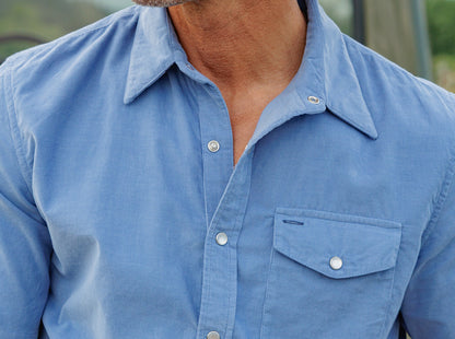 Short Sleeve Corduroy Pearl Snap - Harbor Blue