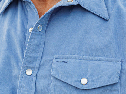 Short Sleeve Corduroy Pearl Snap - Harbor Blue