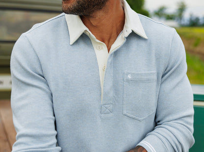 Waffle Rugby Shirt - Heather Blue