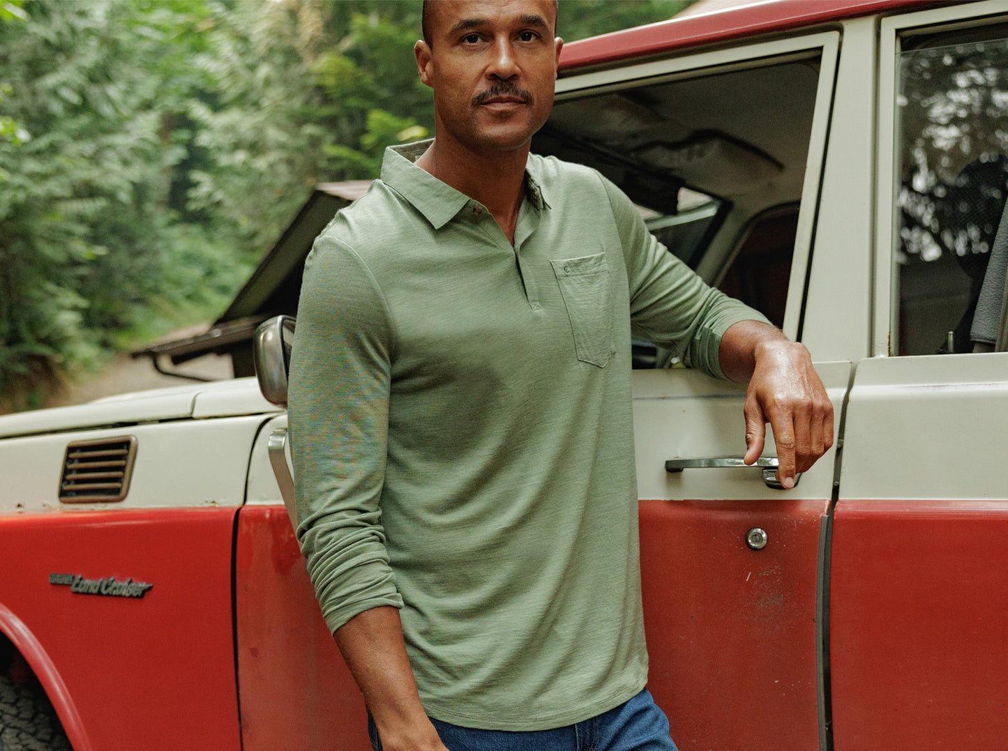 Dan Merino Long Sleeve Polo - Wool - Sage