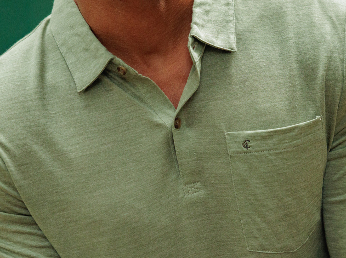 Dan Merino Long Sleeve Polo - Wool - Sage