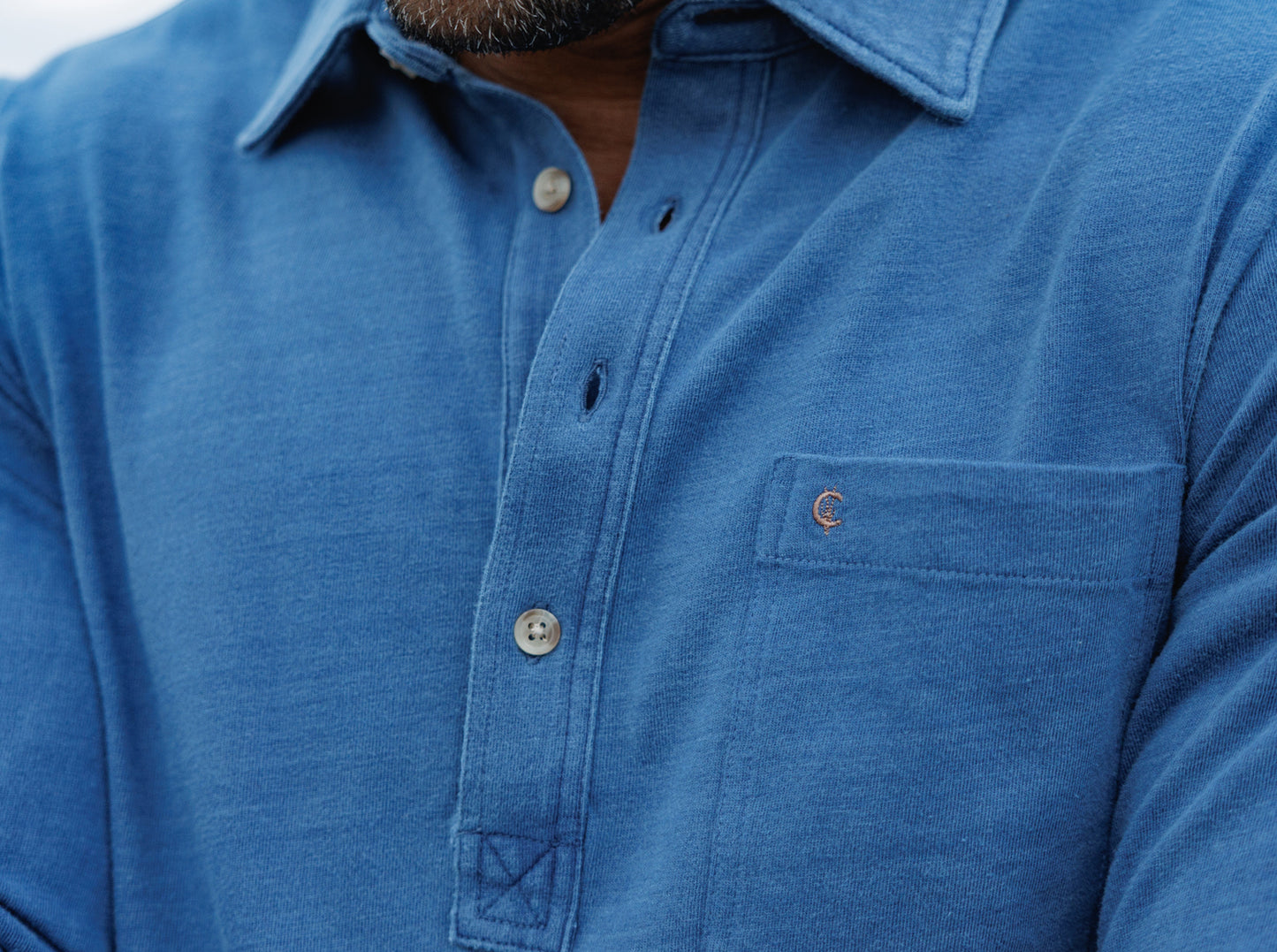 Indigo Knit Long Sleeve Players Shirt - Medium Wash Indigo