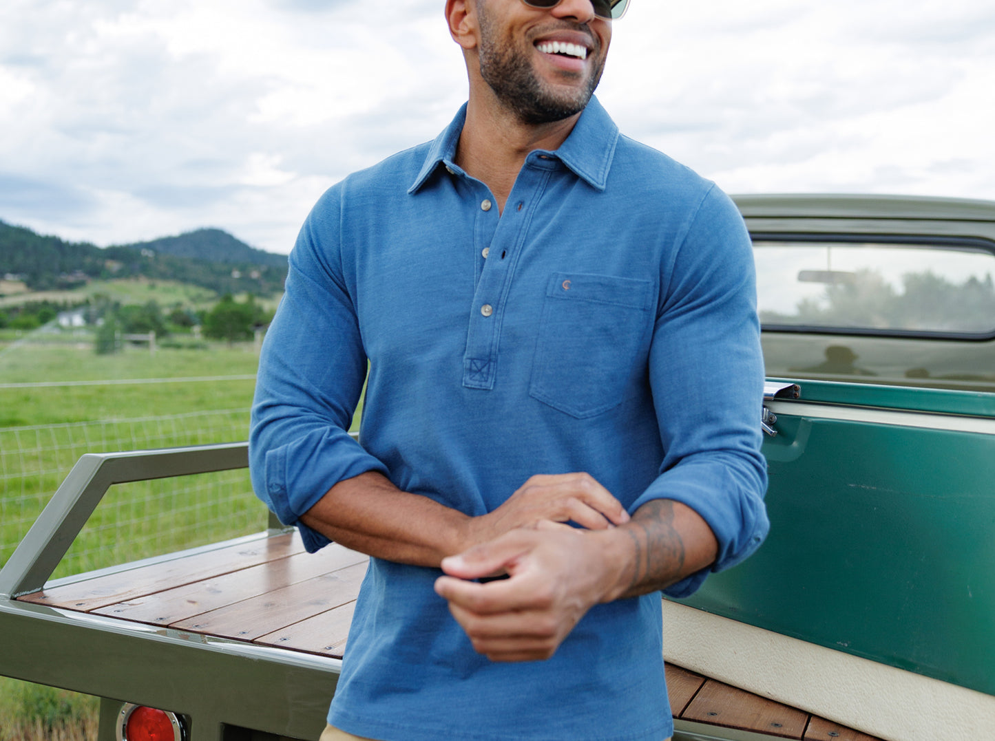 Indigo Knit Long Sleeve Players Shirt - Medium Wash Indigo
