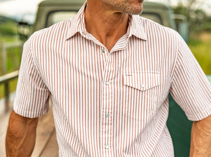 Short Sleeve Performance Pearl Snap - Burnt Orange Seersucker