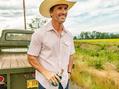 Short Sleeve Performance Pearl Snap - Burnt Orange Seersucker
