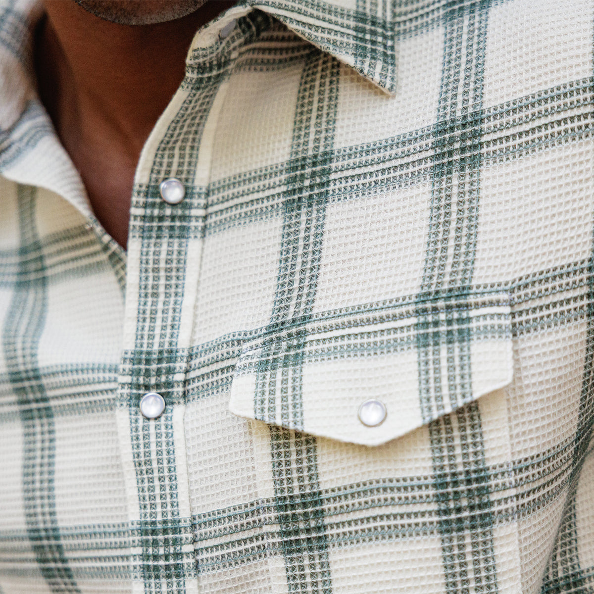 Waffle Plaid Pearl Snap - Cream Plaid