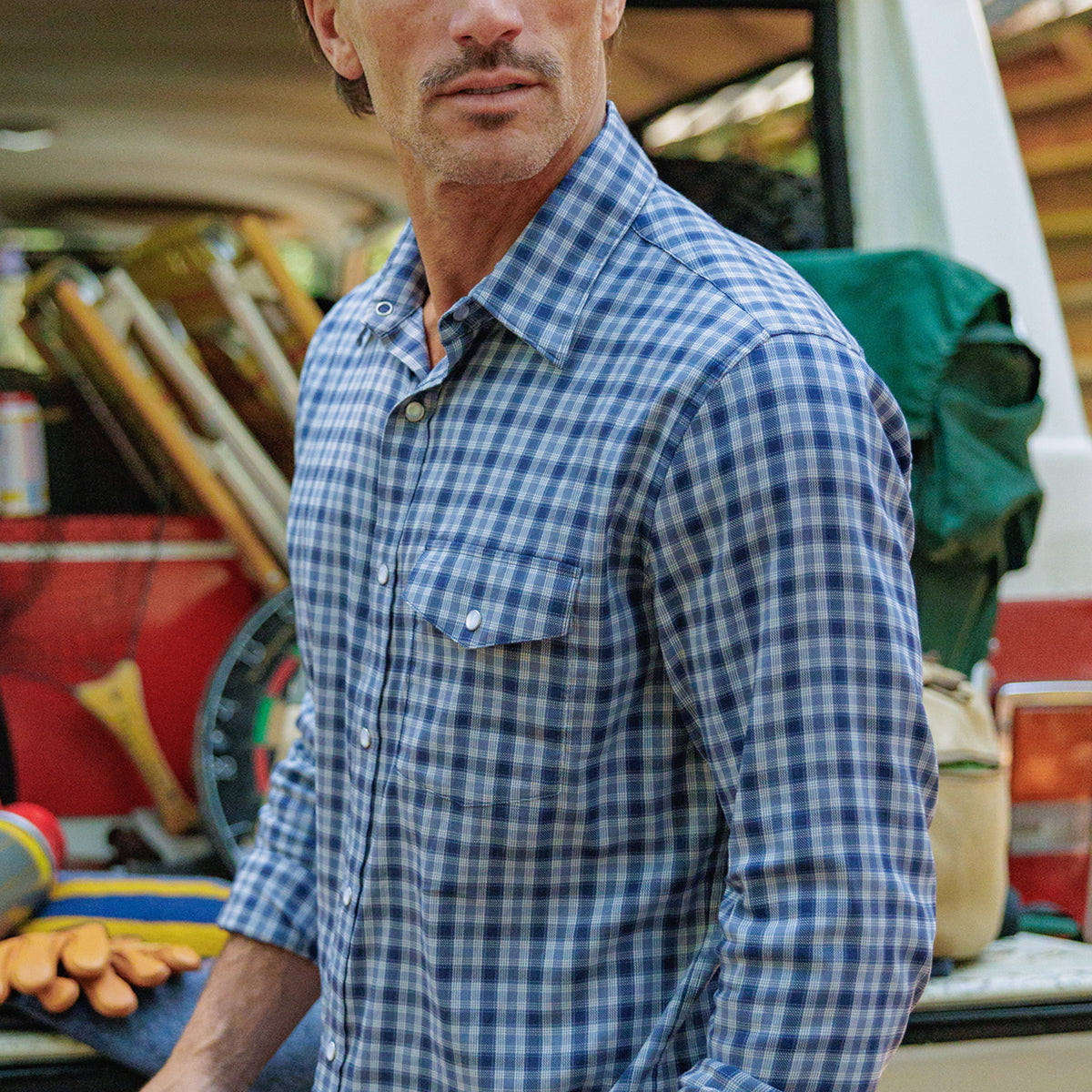 Performance Pearl Snap Button Down - Navy Check