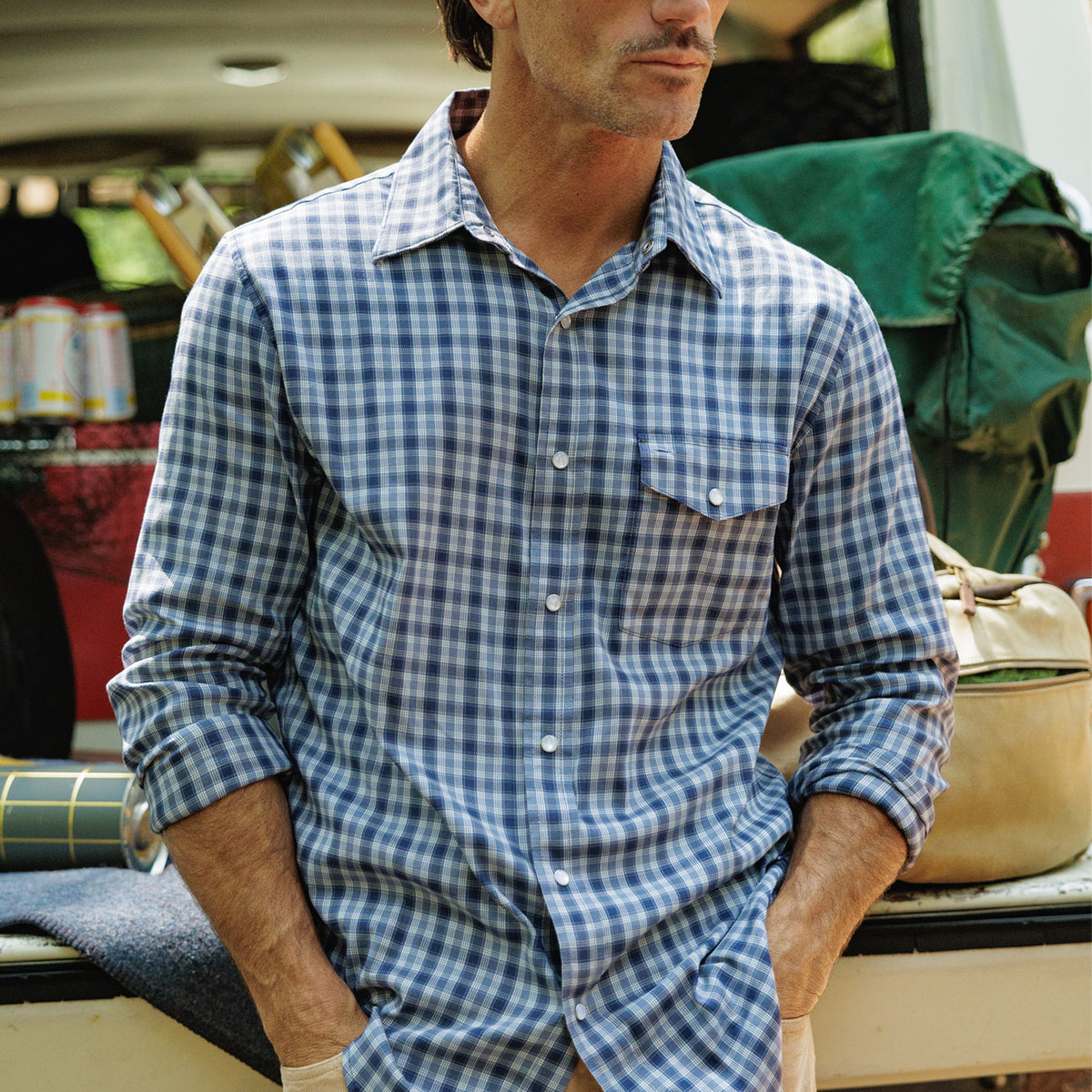 Performance Pearl Snap Button Down - Navy Check