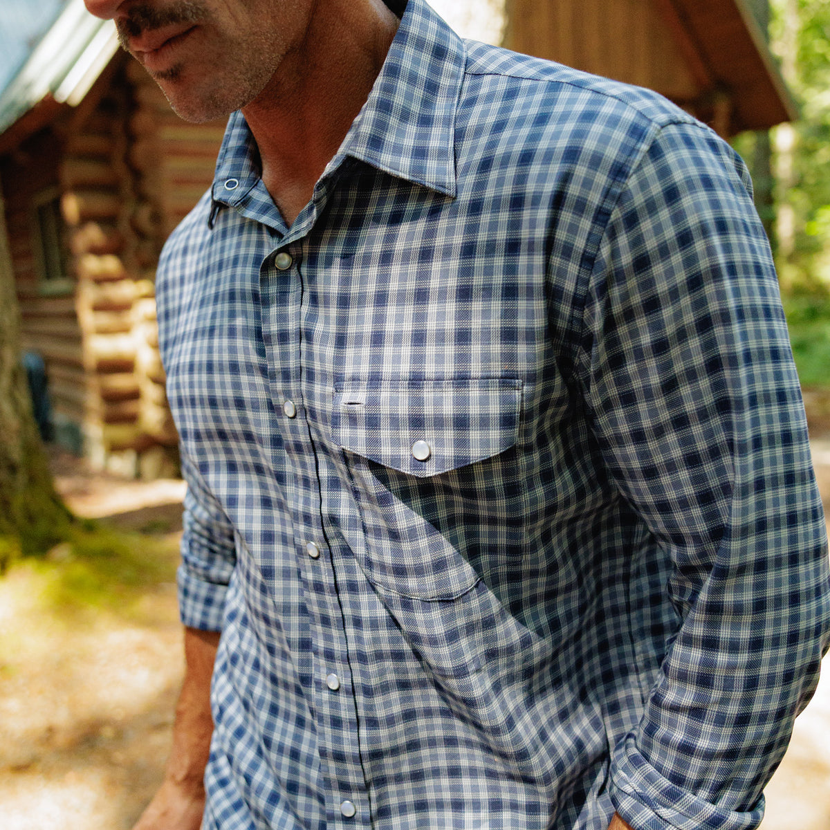 Performance Pearl Snap Button Down - Navy Check