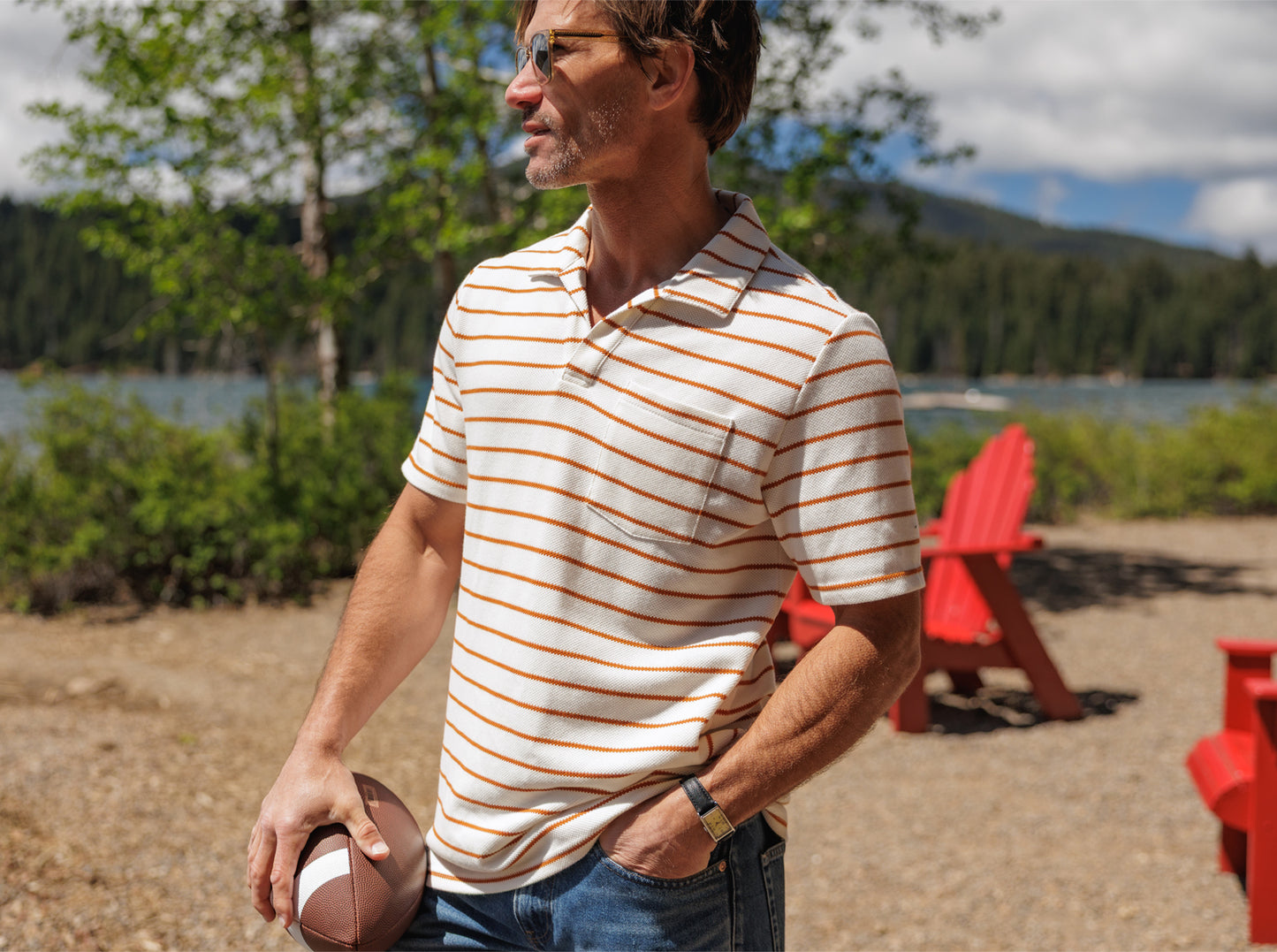 The Monty Short Sleeve Polo - Burnt Orange Stripe
