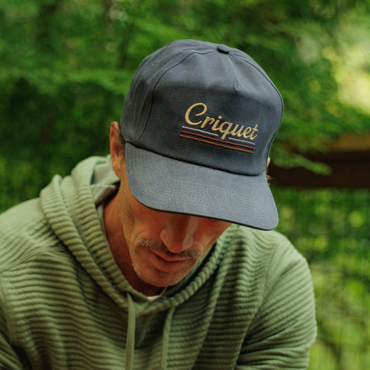 Throwback Hat - Criquet Stripe Embroidery - Navy Waxed Canvas