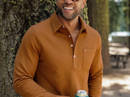 Slim Fit Long Sleeve Players Shirt - Chestnut