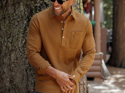 Slim Fit Long Sleeve Players Shirt - Chestnut