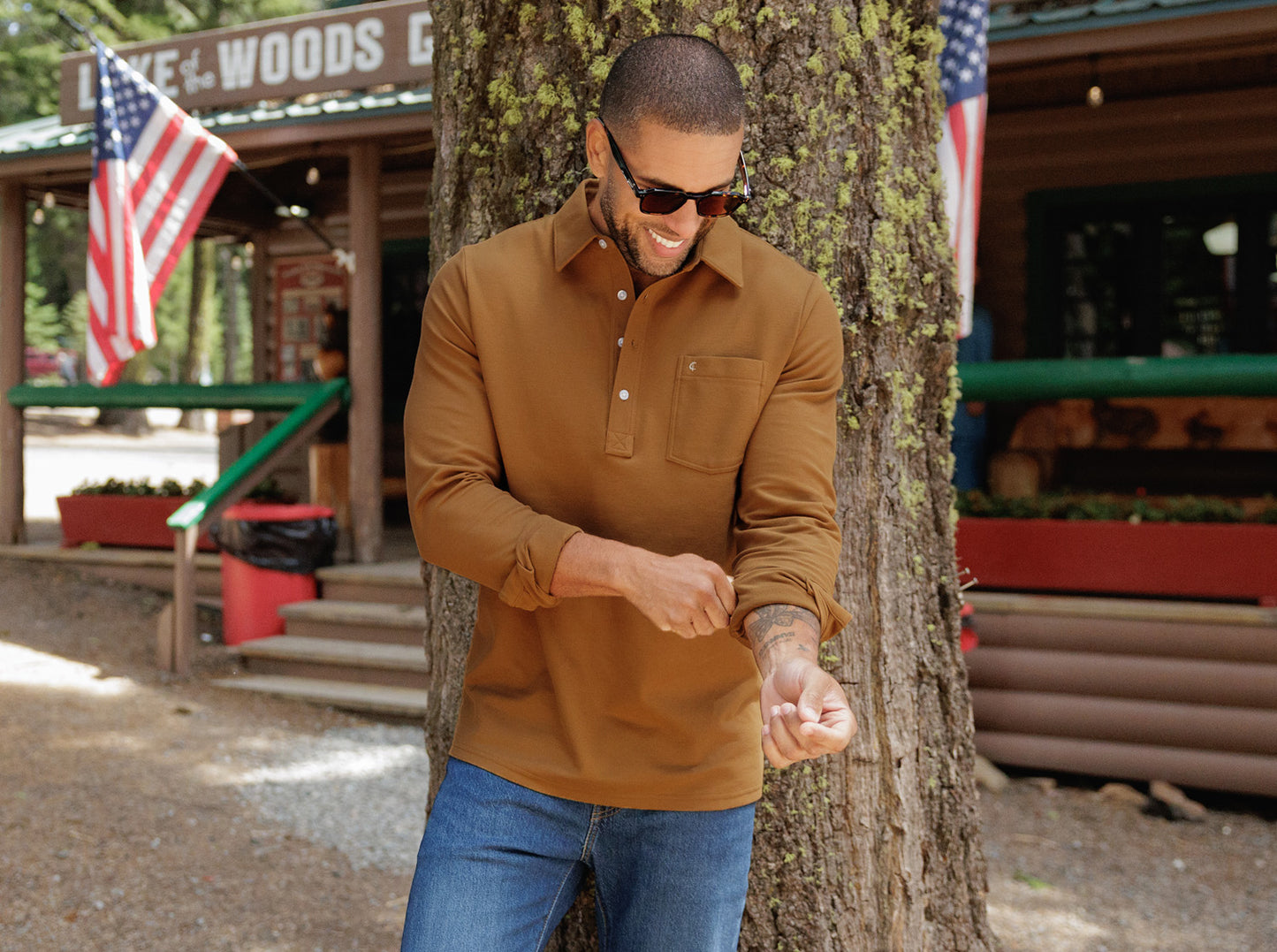 Slim Fit Long Sleeve Players Shirt - Chestnut