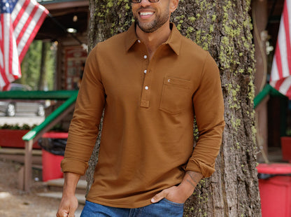 Slim Fit Long Sleeve Players Shirt - Chestnut
