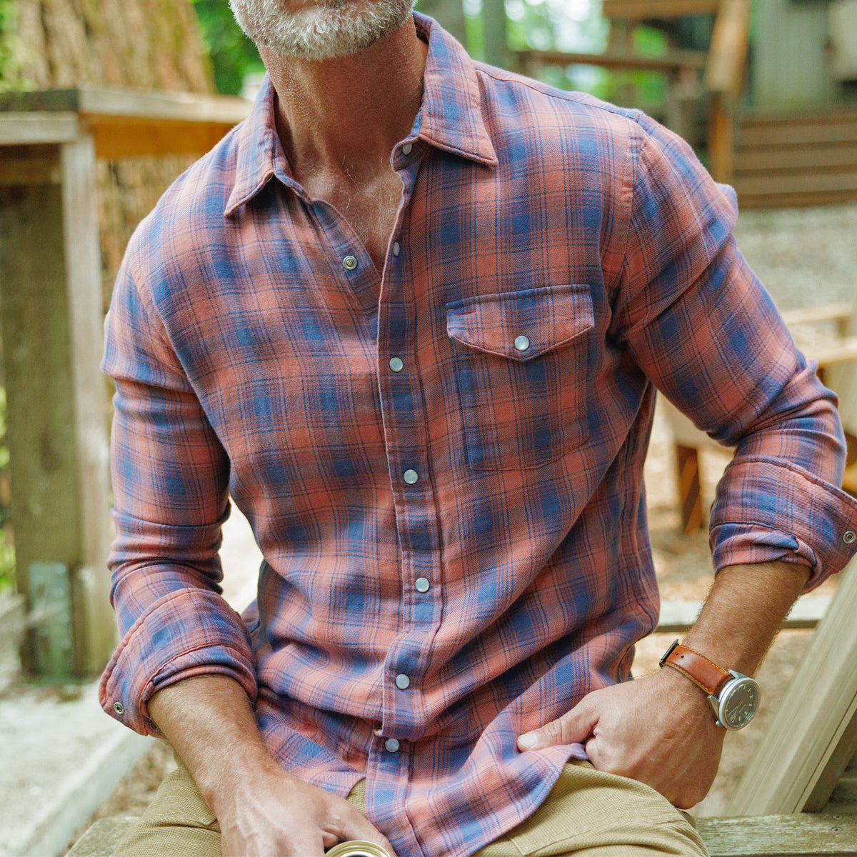 Double Cloth Flannel Pearl Snap - Boyd Plaid - Navy