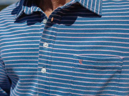 Indigo Knit Long Sleeve Players Shirt - Indigo Stripe
