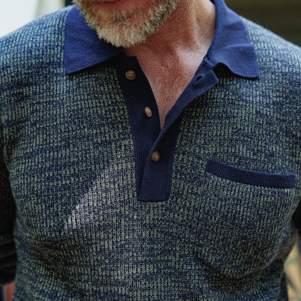 Long Sleeve Bungalow Sweater Polo - Navy