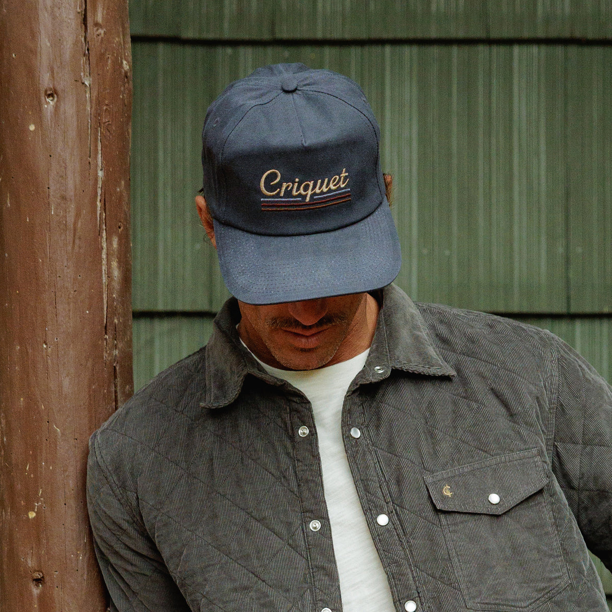 Throwback Hat - Criquet Stripe Embroidery - Navy Waxed Canvas