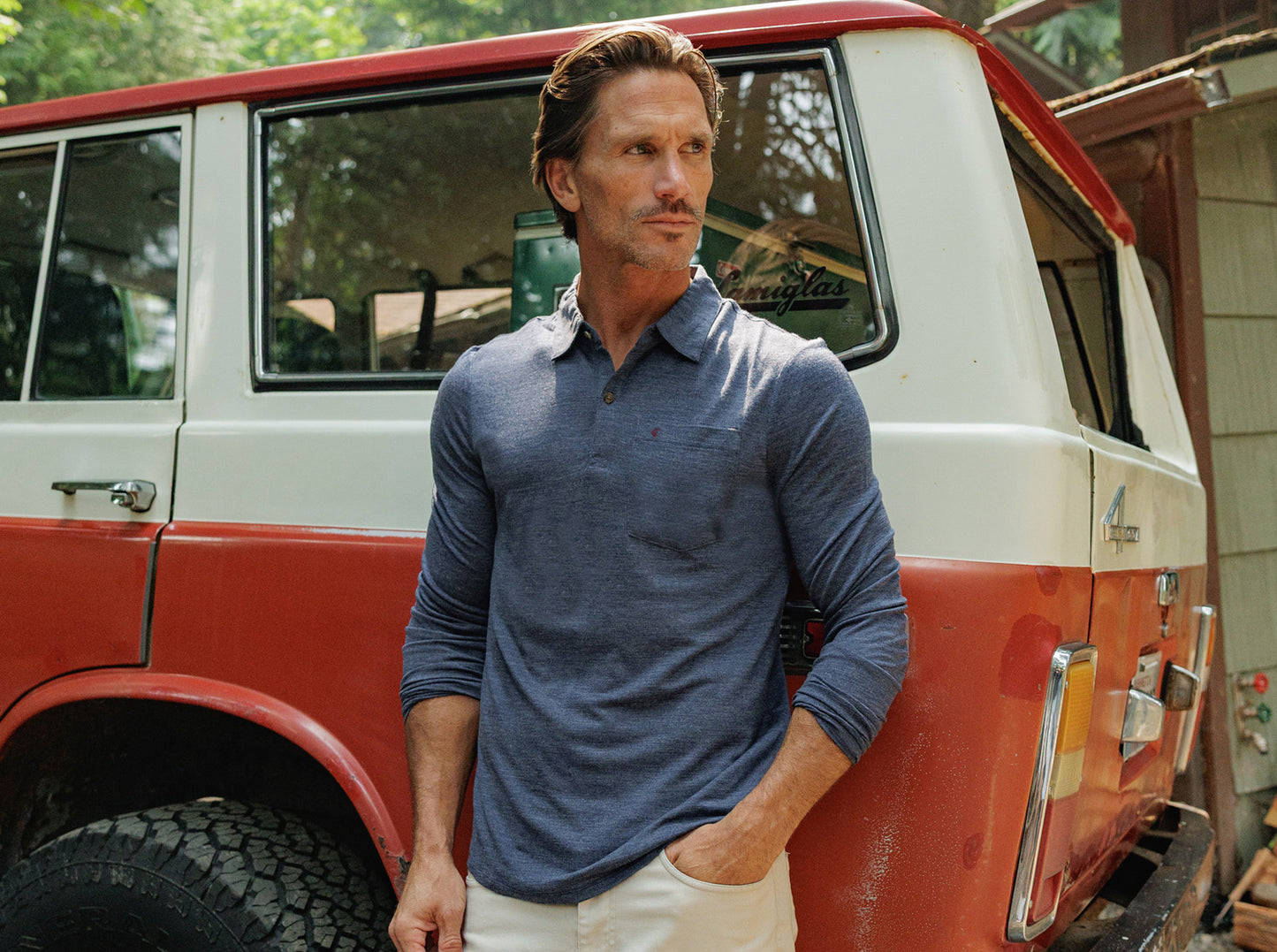 Dan Merino Long Sleeve Polo - Wool - Navy