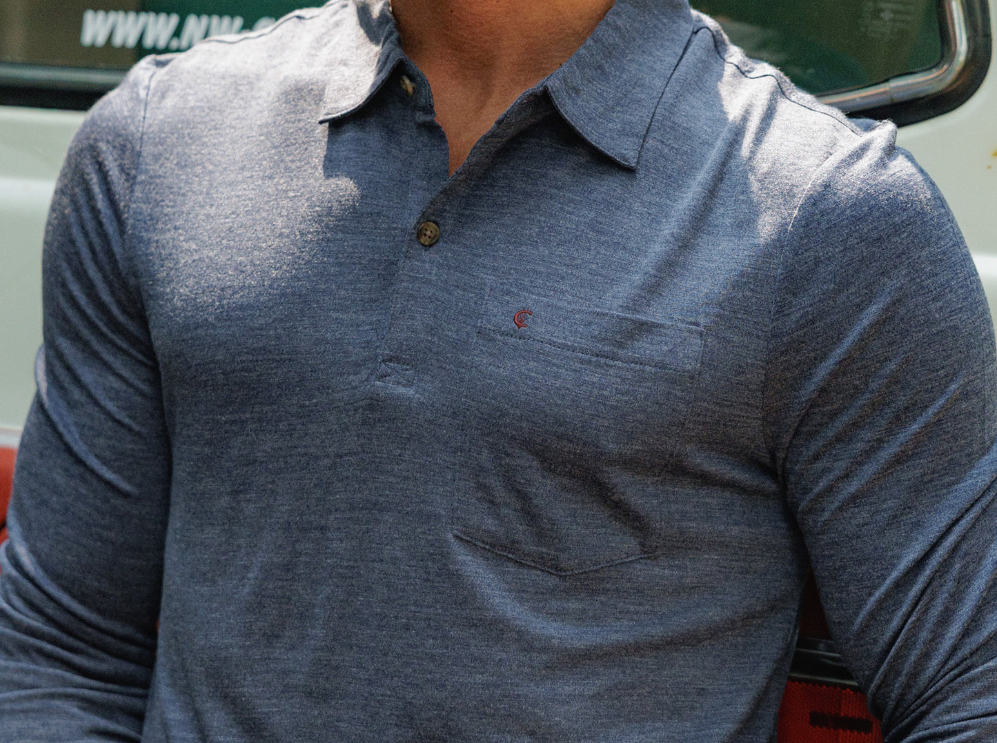 Dan Merino Long Sleeve Polo - Wool - Navy