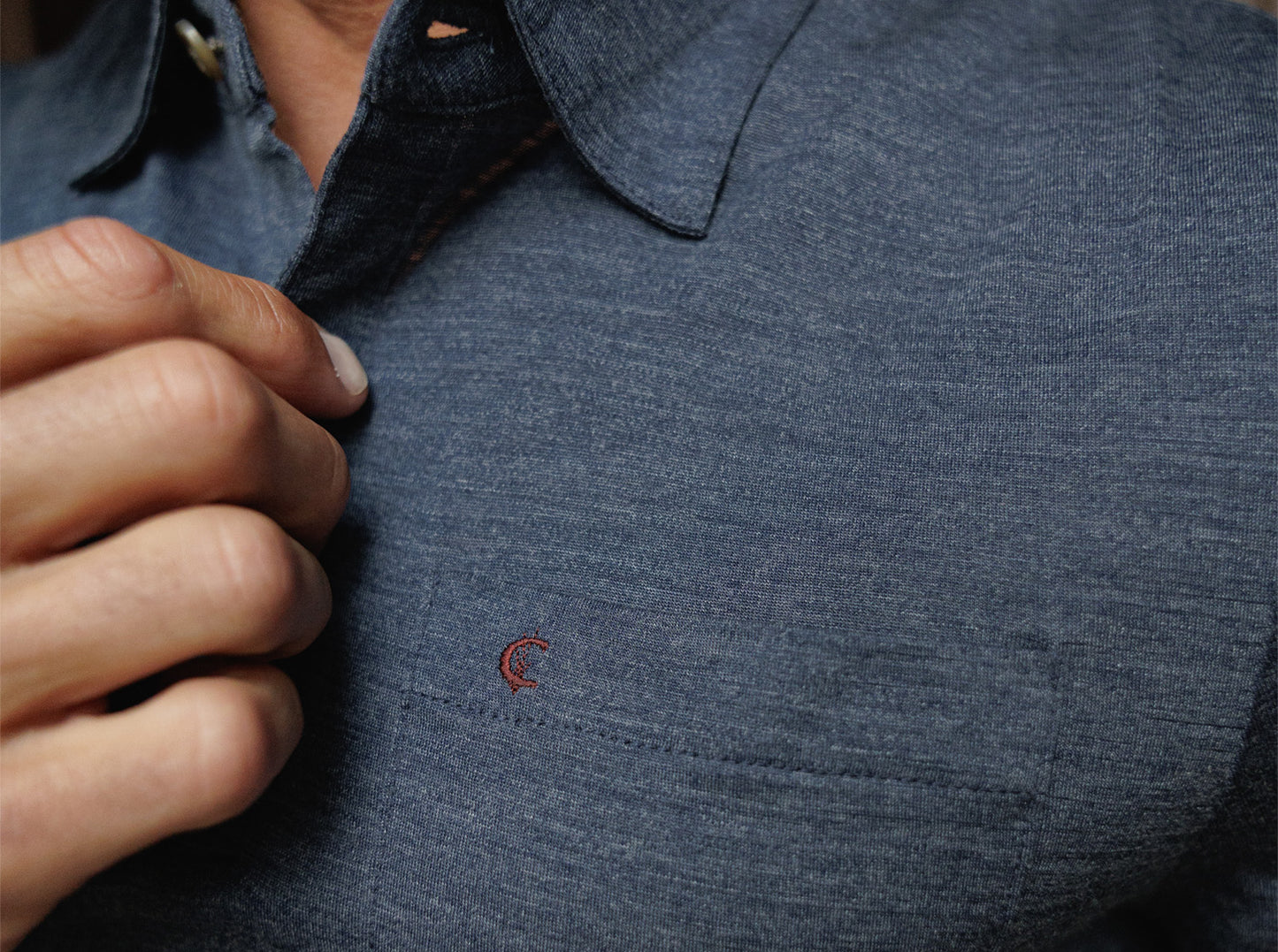 Dan Merino Long Sleeve Polo - Wool - Navy