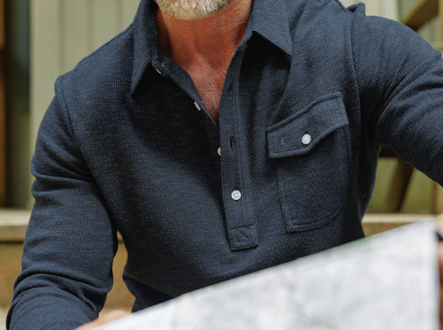 Jacquard Long Sleeve Players Shirt - Navy