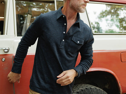 Jacquard Long Sleeve Players Shirt - Navy