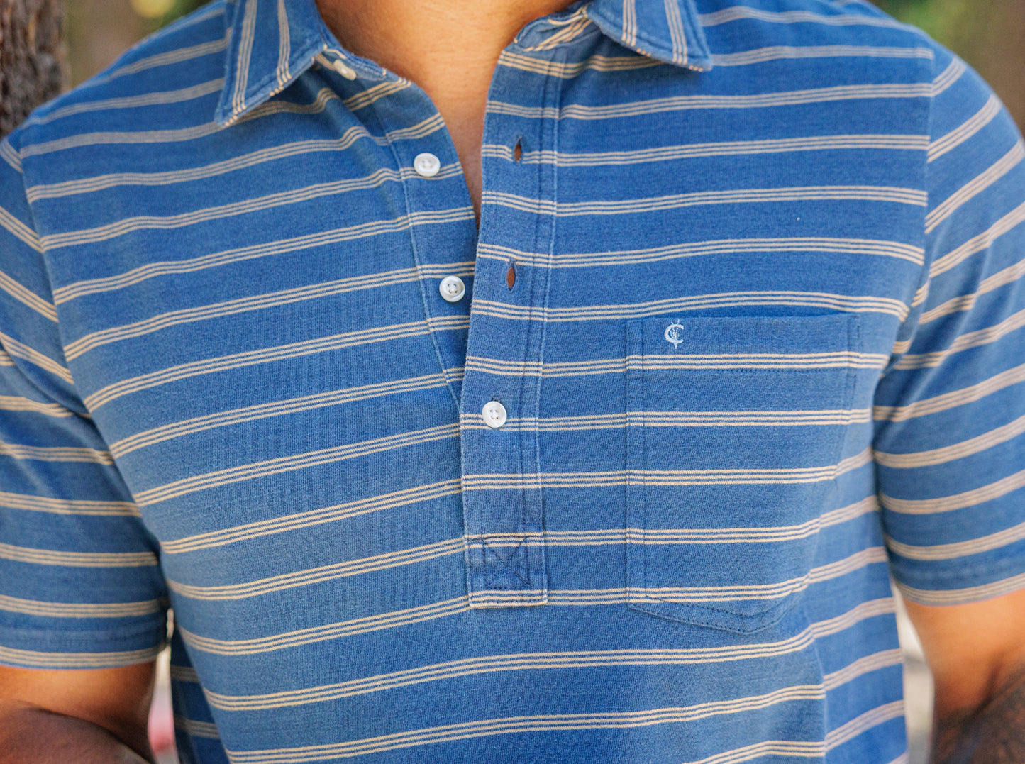 Indigo Knit Players Shirt - Indigo Stripe