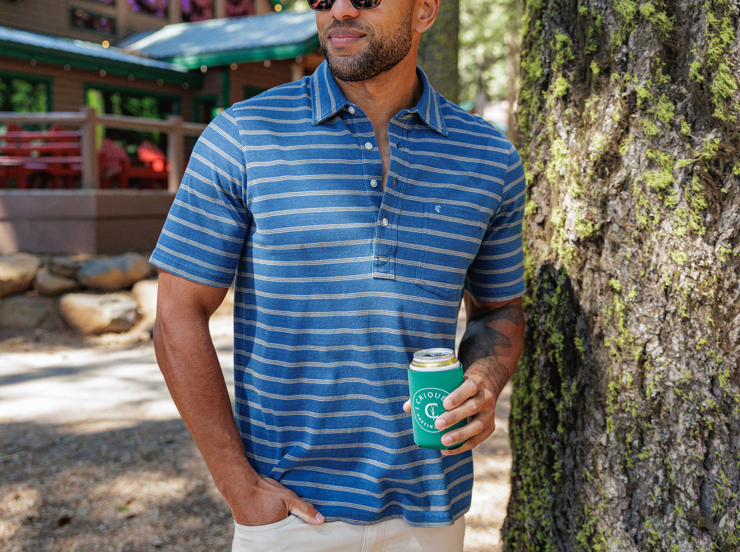 Indigo Knit Players Shirt - Indigo Stripe