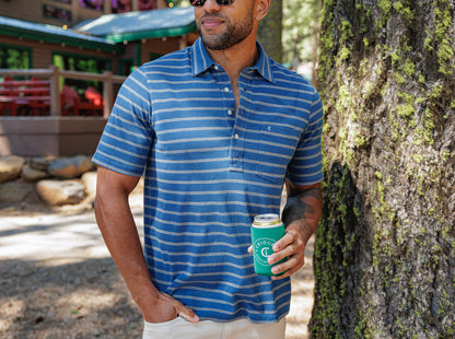 Indigo Knit Players Shirt - Indigo Stripe