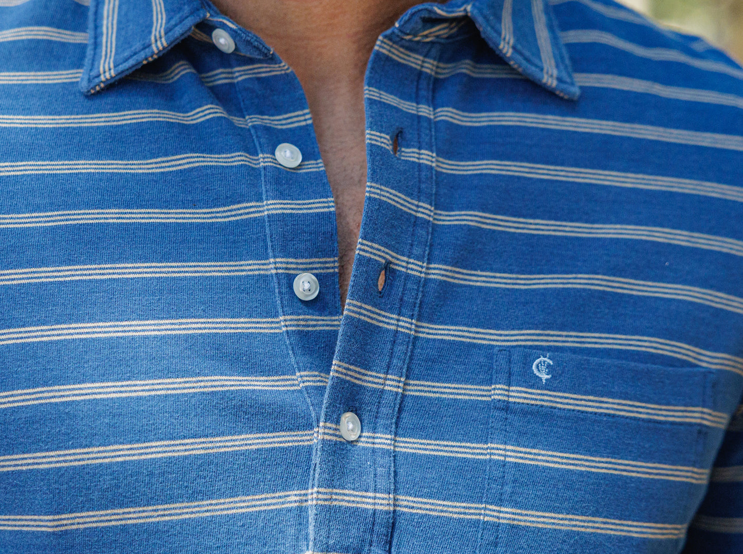 Indigo Knit Players Shirt - Indigo Stripe