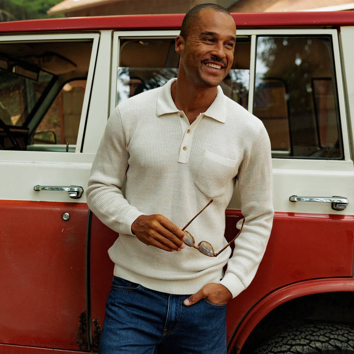Long Sleeve Bungalow Sweater Polo - Oat