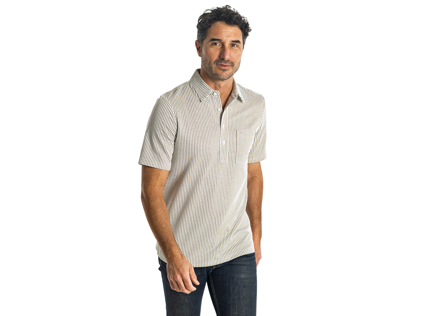 Striped Jacquard Knit Players Shirt - Terracotta