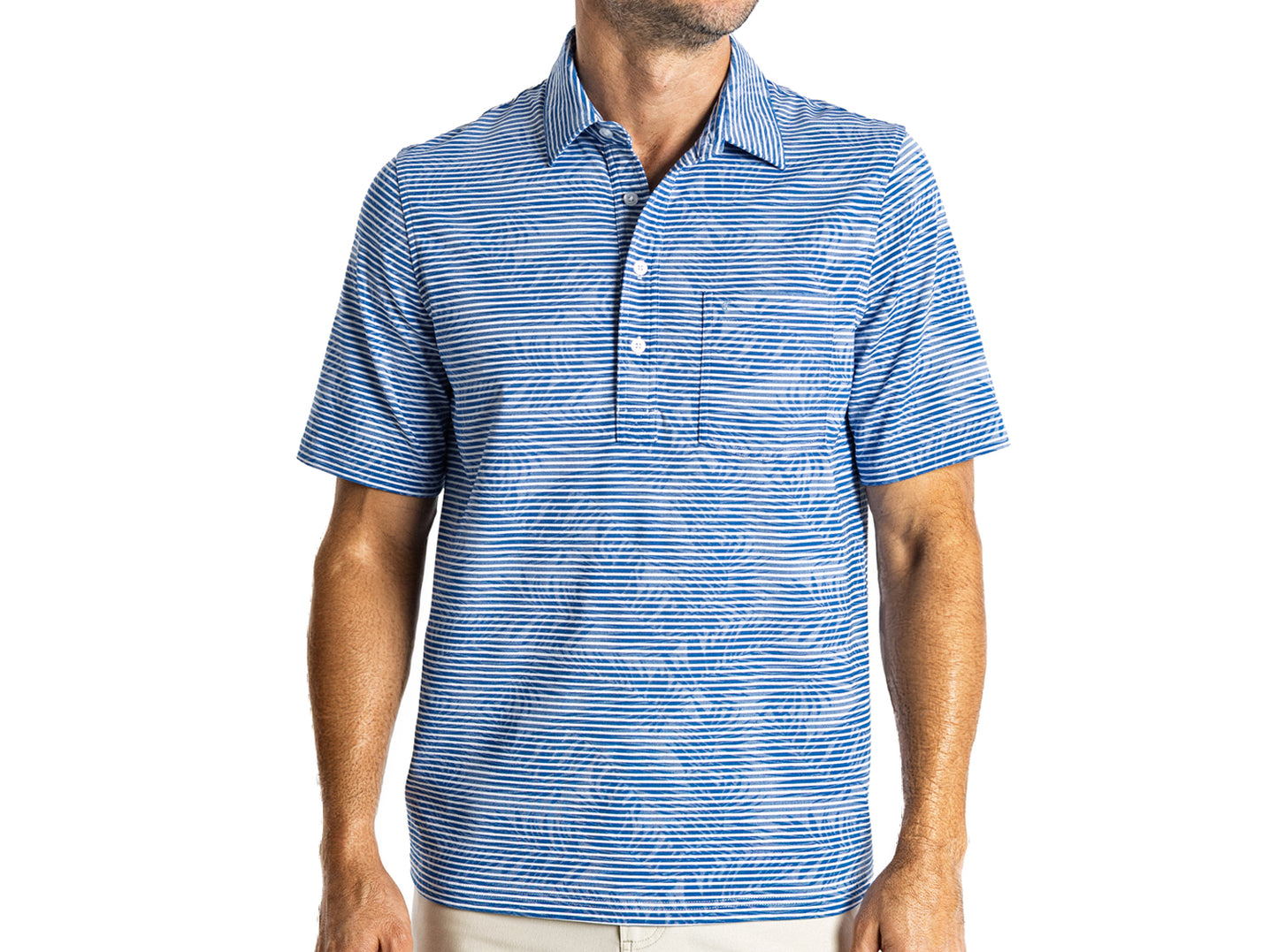 Jacquard Palm Stripe Polo - Ocean