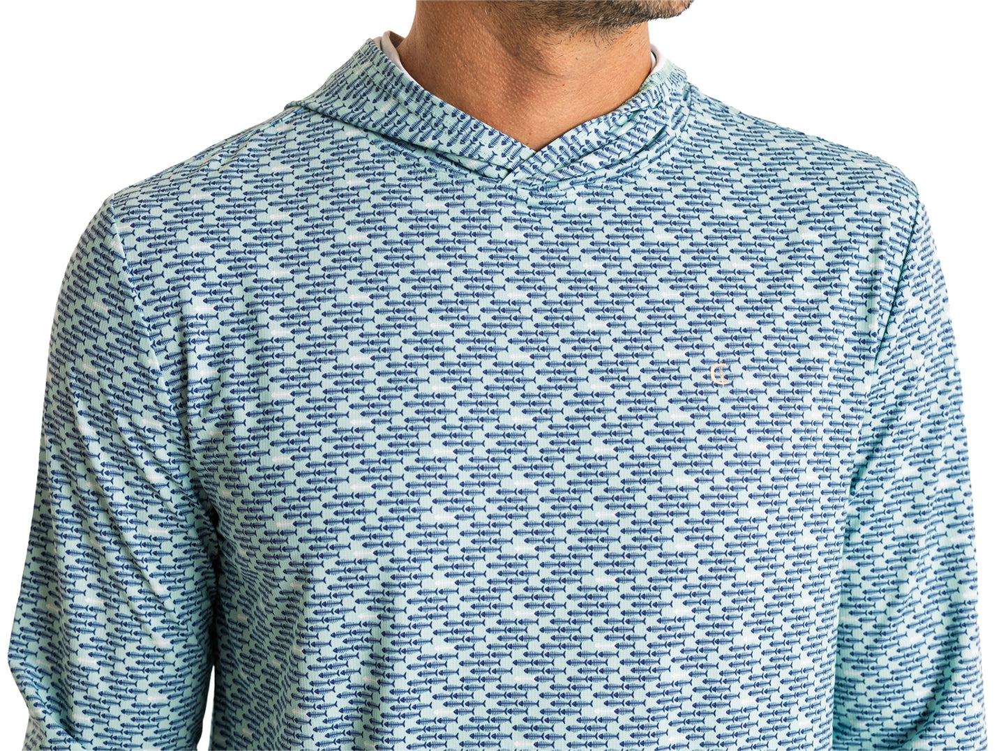 Hoodie Sun Shirt - Bonefish Print - Navy