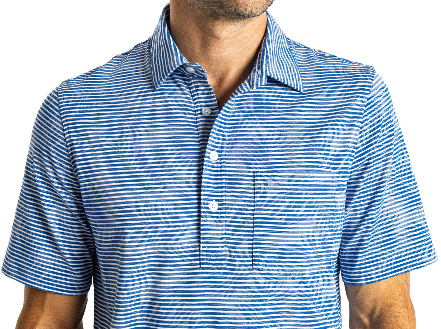 Jacquard Palm Stripe Polo - Ocean