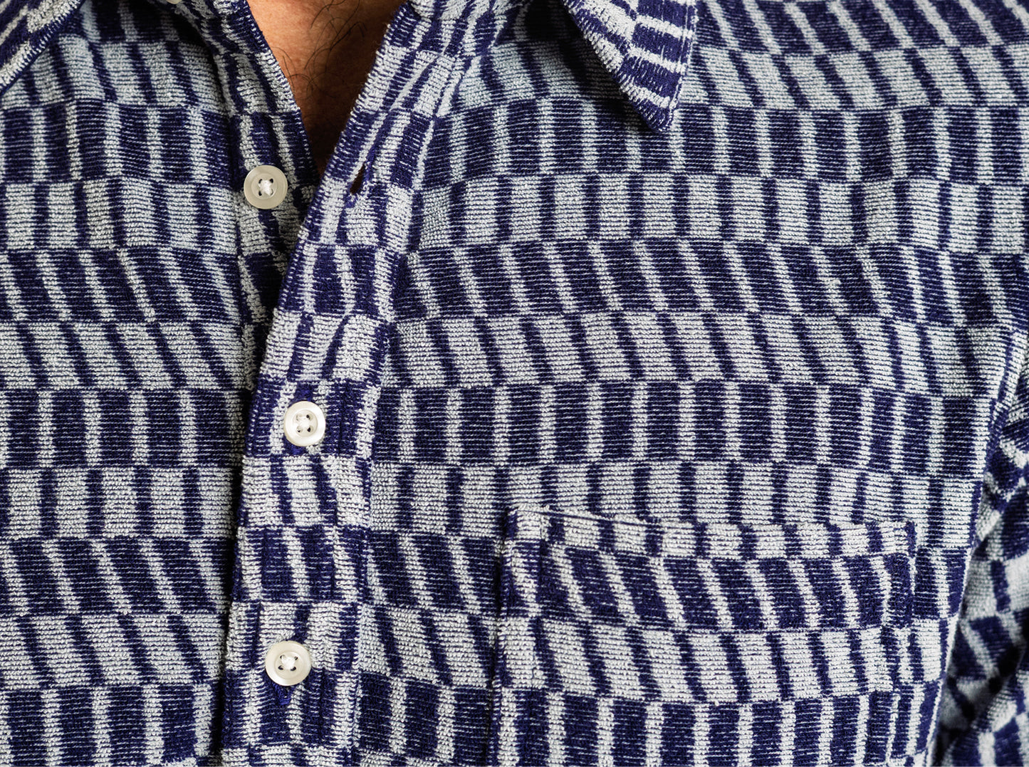 Terrycloth Players Shirt - Check Jacquard Blue