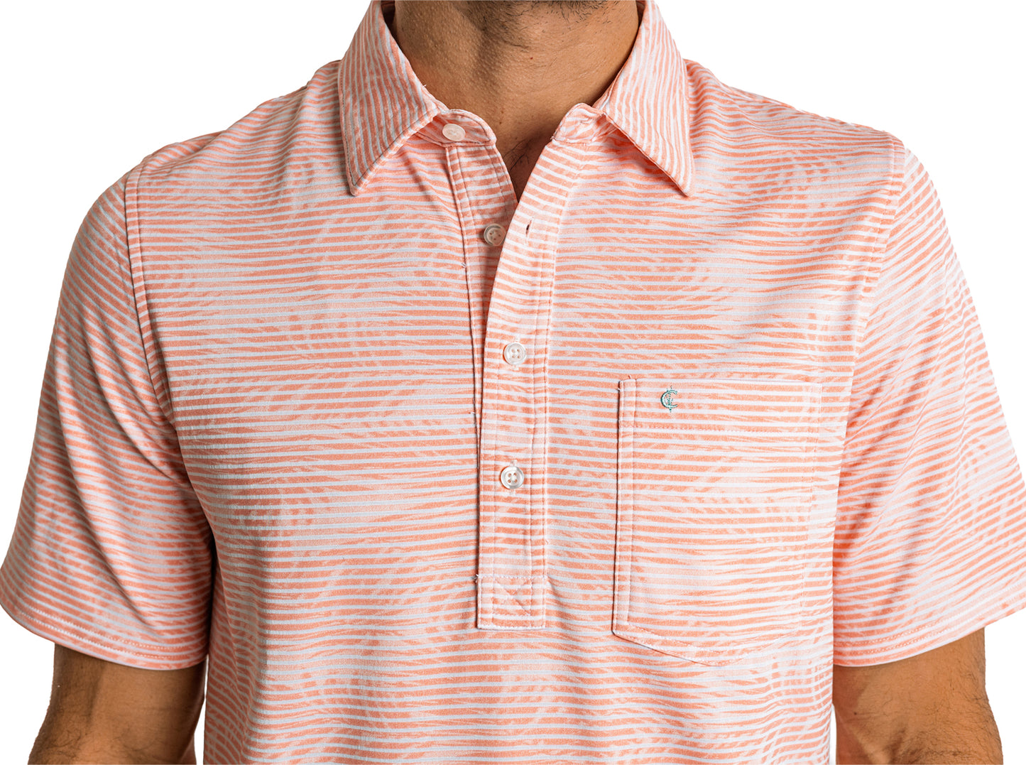 Jacquard Palm Stripe Polo - Coral