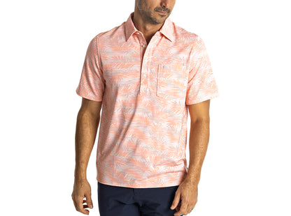 Jacquard Palm Stripe Polo - Coral