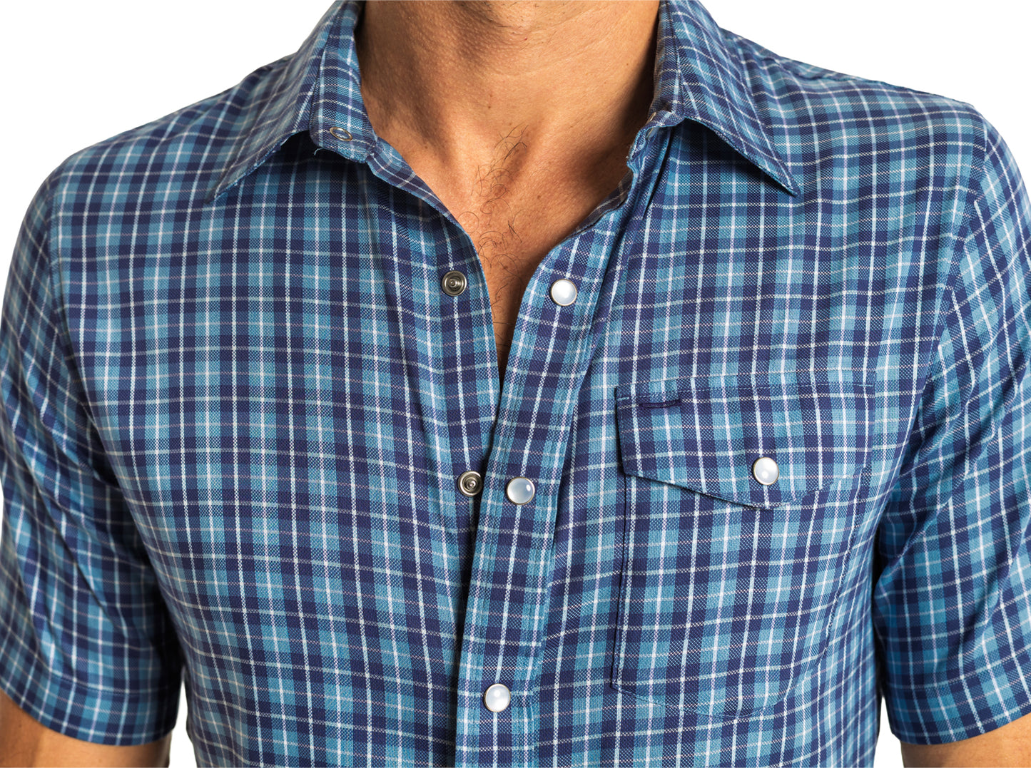 Short Sleeve Performance Pearl Snap - Blue Check