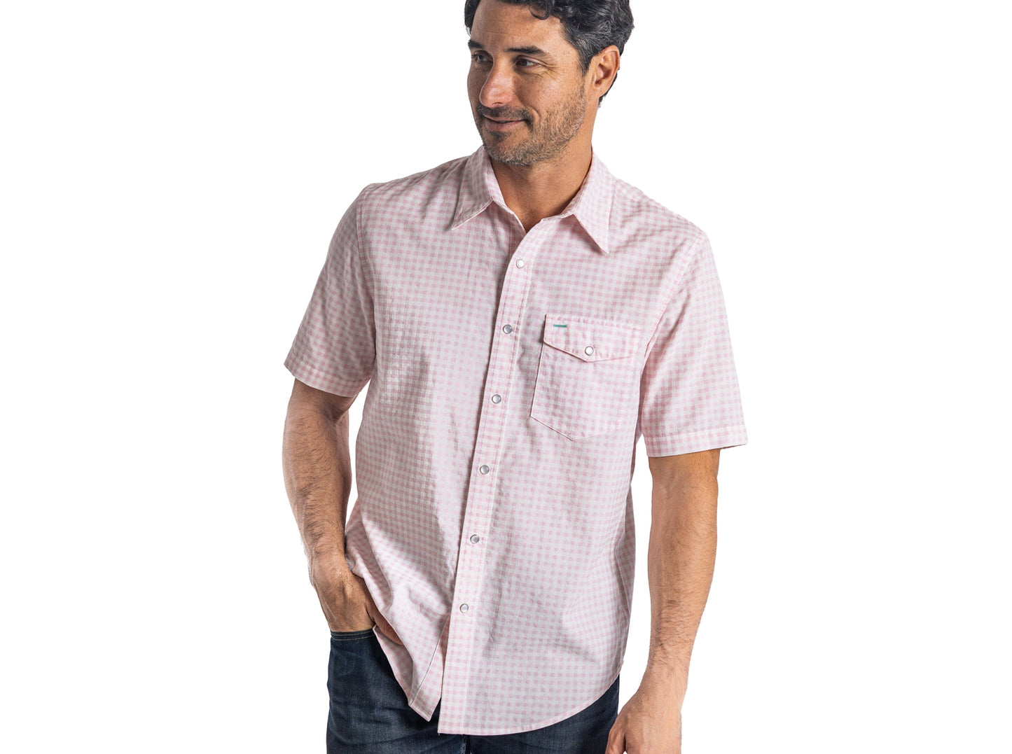 Short Sleeve Corduroy Pearl Snap - Gingham Print - Pink