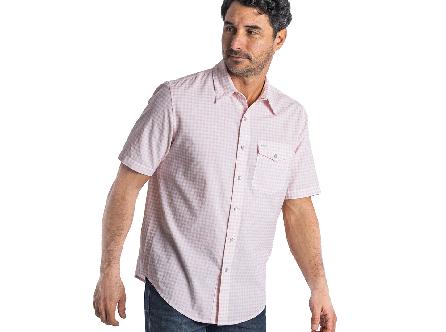 Short Sleeve Corduroy Pearl Snap - Gingham Print - Pink