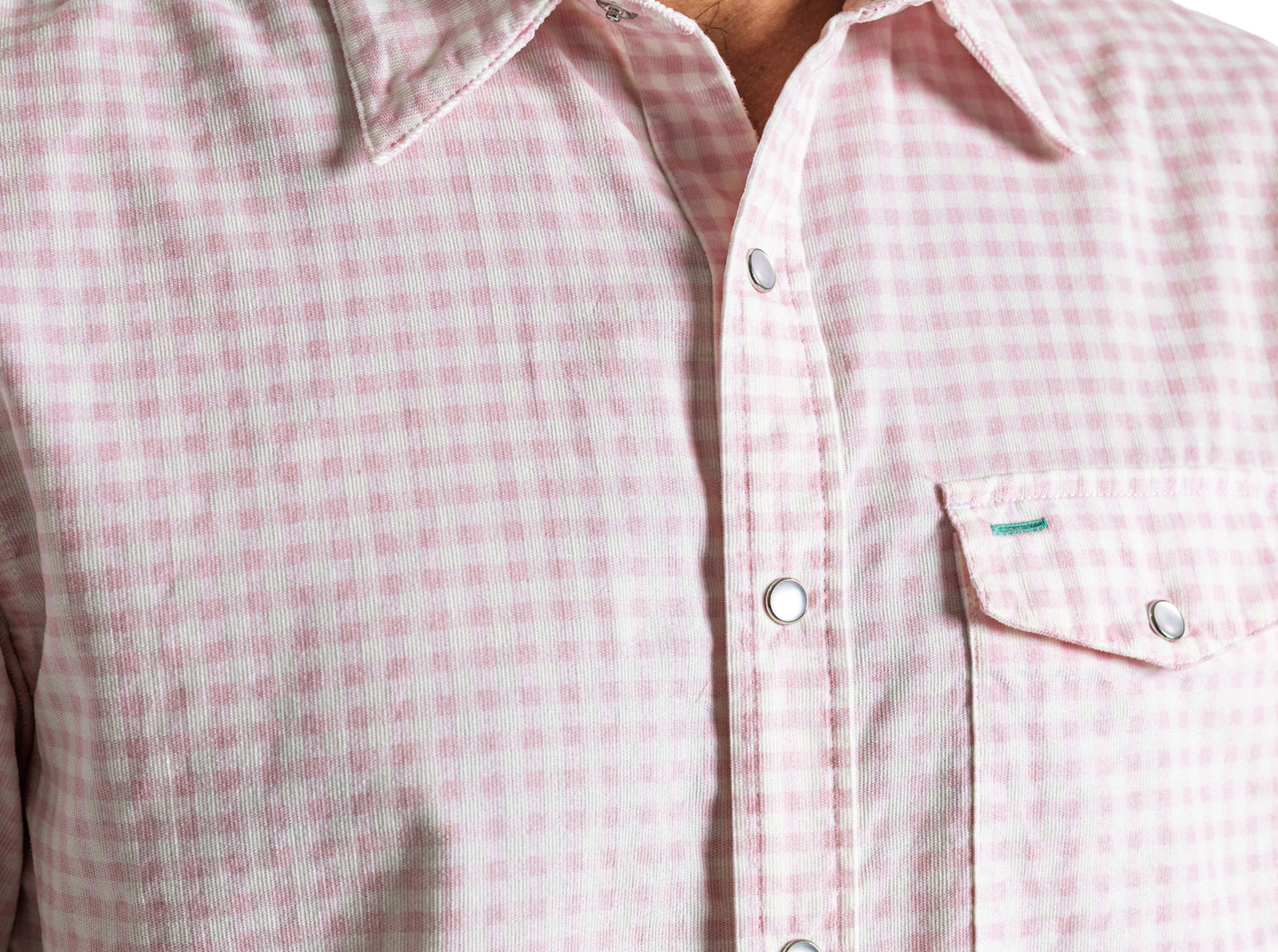 Short Sleeve Corduroy Pearl Snap - Gingham Print - Pink