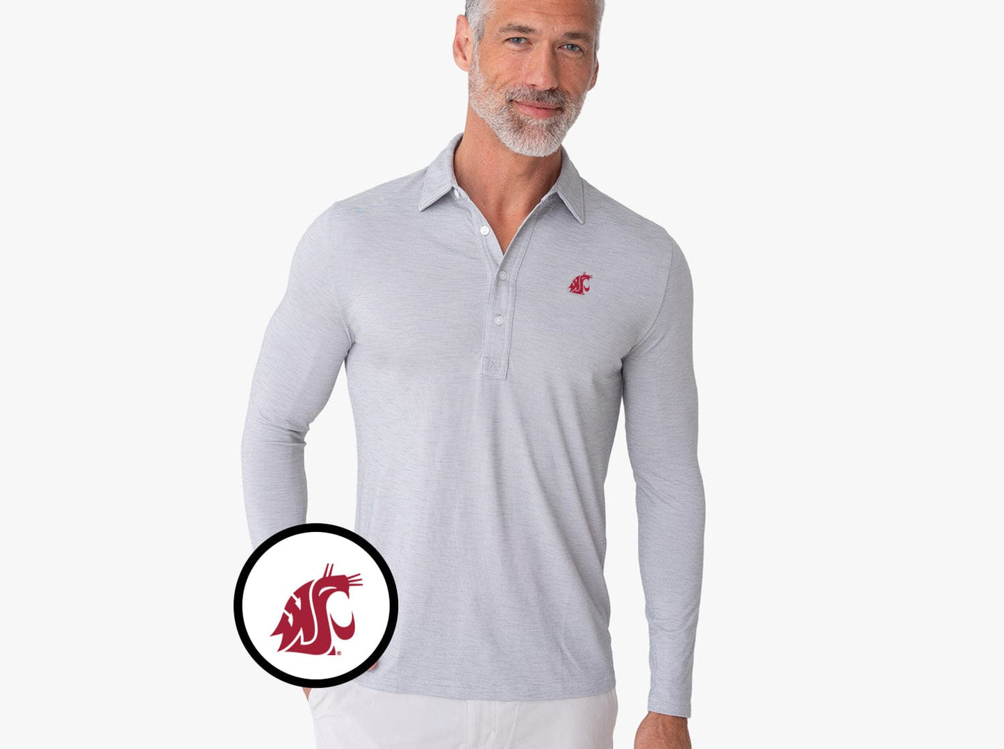 Washington State - Brrr Long Sleeve Range Polo - Cougar - Silverado