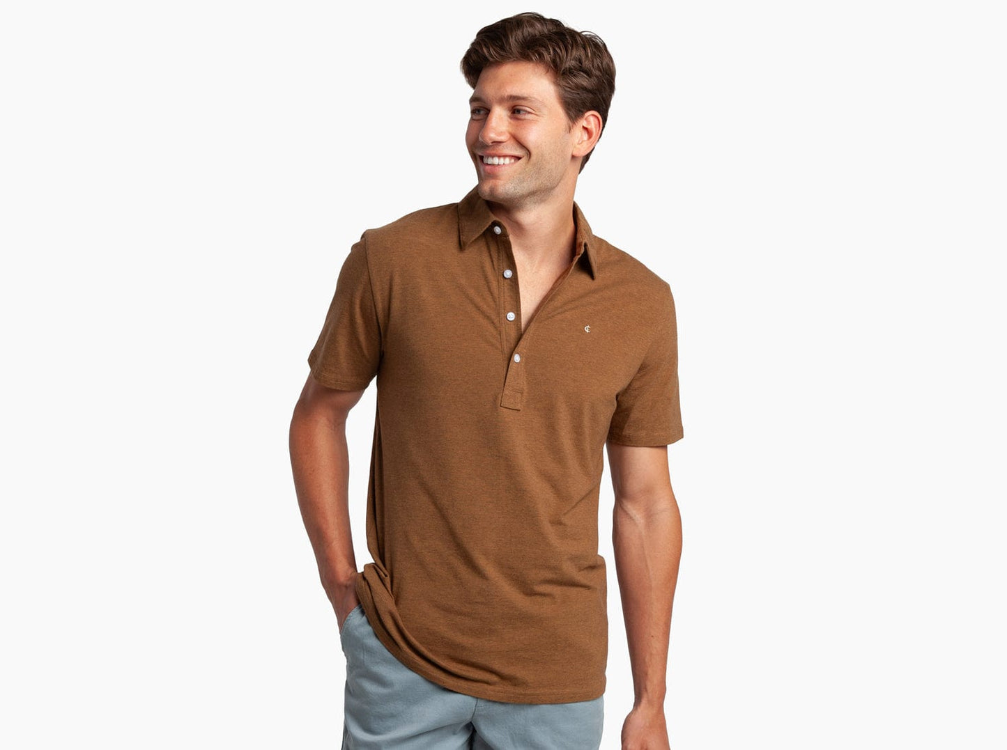 Slim Fit Top-Shelf Range Polo - Pecan Microstripe