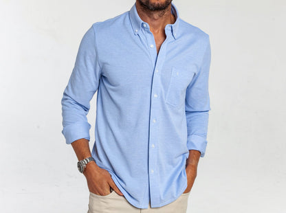 Oxford Knit Button Down - Light Blue