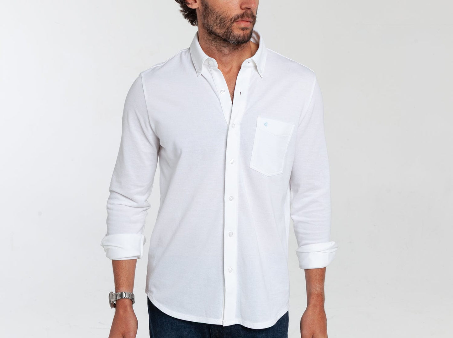 Oxford Knit Button Down - White